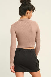 HYFVE Ribbed Double Zip Cropped Cardigan - Elegant & Versatile Women's Knitwear